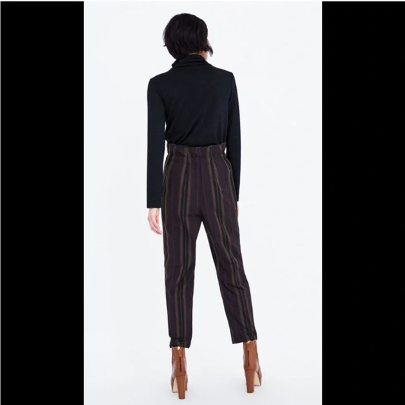Zara Paper Bag Waist Pants Striped M - Picture 4 of 12